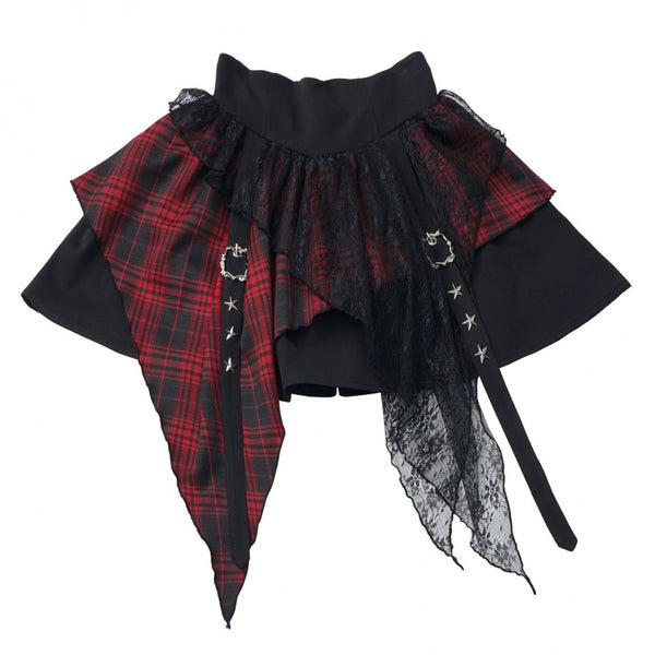 ホルターネックベスト+ルーズトップス+チェックスカート+レッグウォーマー