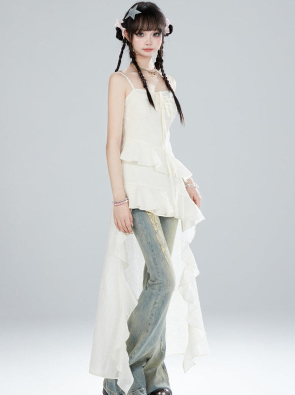 Asymmetrical Pure White Summer Camisole Top