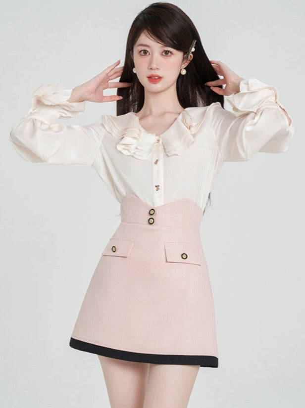 Ruffle Satin Bell Sleeve Blouse