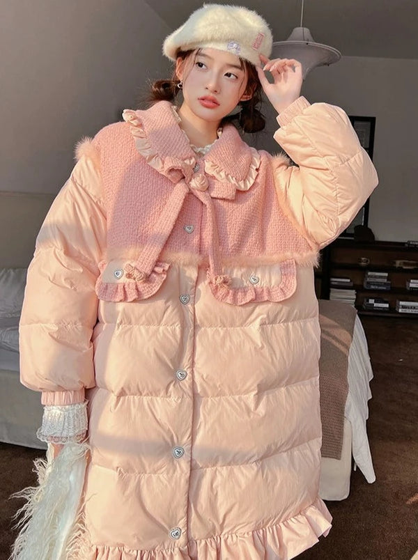 ガーリーロングフリルダウンコート