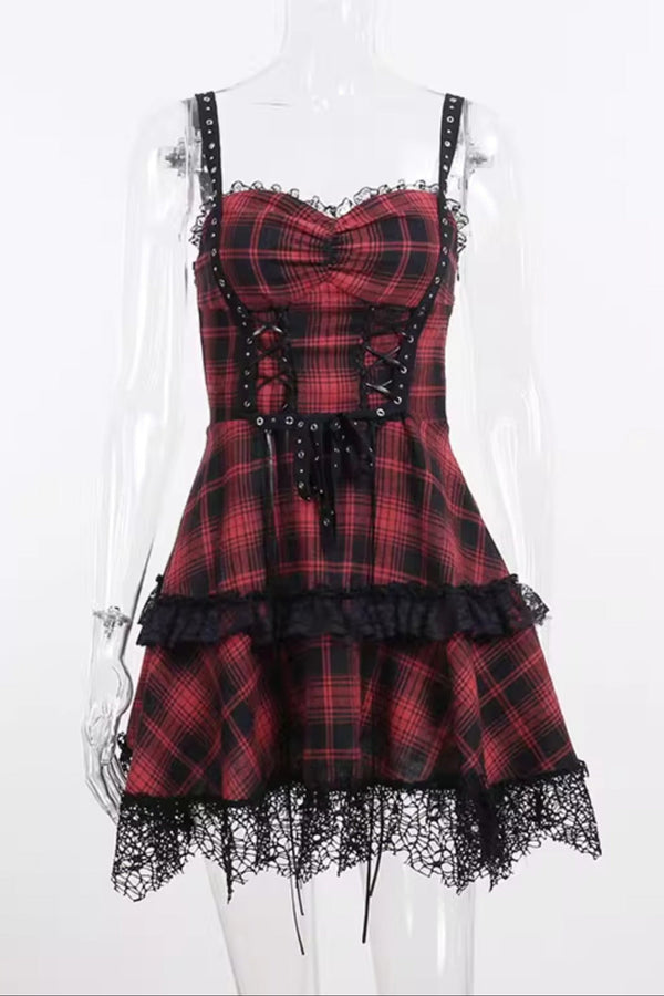 Vintage Check Gothic Halter Dress