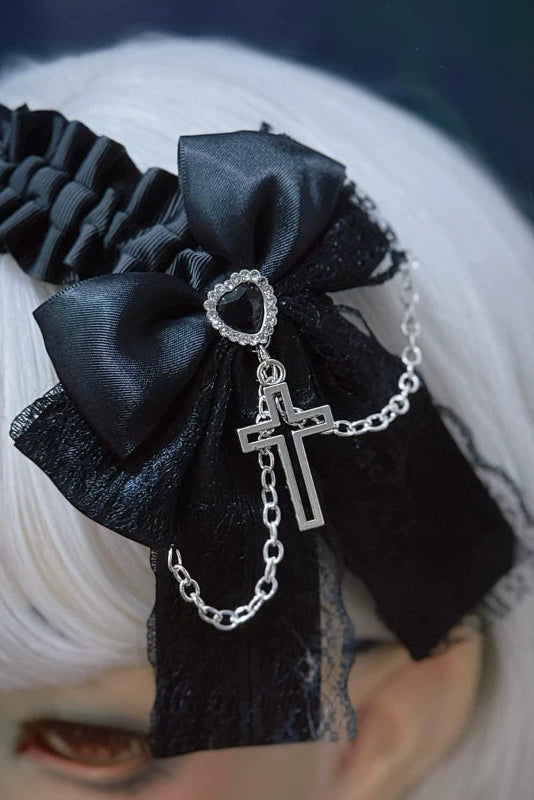 リボンレザーレースヘッドバンド