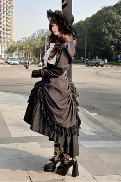 【3月6日予約締切】ダークゴシックブラックコルセットレイヤードプルアップスカート