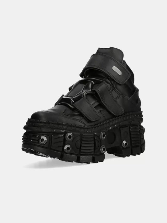 Retro tank soles, dark punk pine soles, leather shoes, metal high-tops, unisex platform street shoes