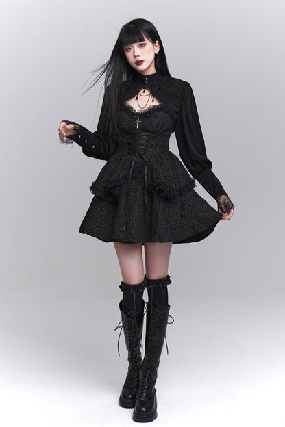 Gothic Style Neck Short Top + Suspender Dress