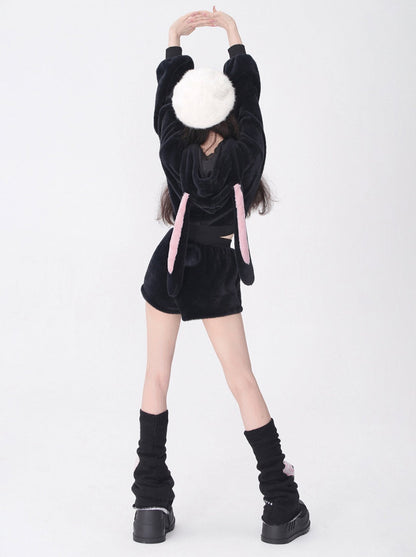 Big Ribbon Bunny Ear Boa Hoodie + Boa Shorts