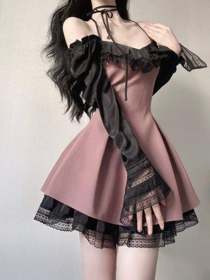 Choker Ribbon Black Lace Girly Layered Dress 