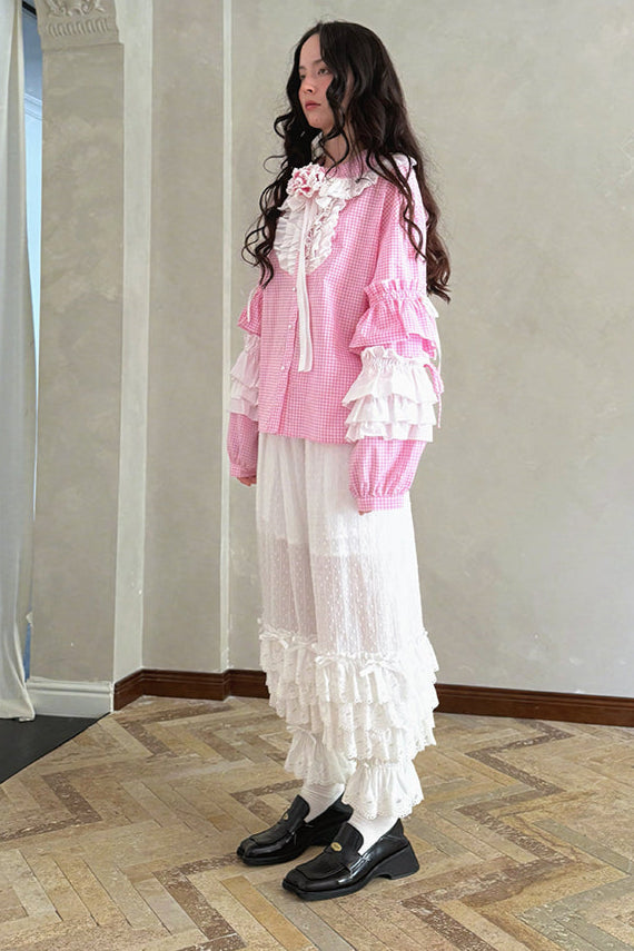 Camisa de patchwork con cuadrícula rosa muñeca