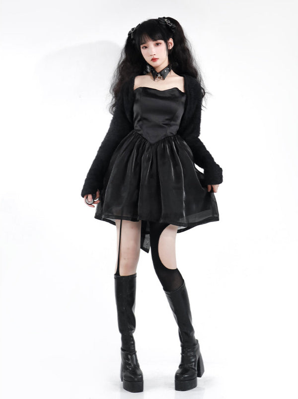 French Lolita Back Lace-up Black Bustier Tulle Dress