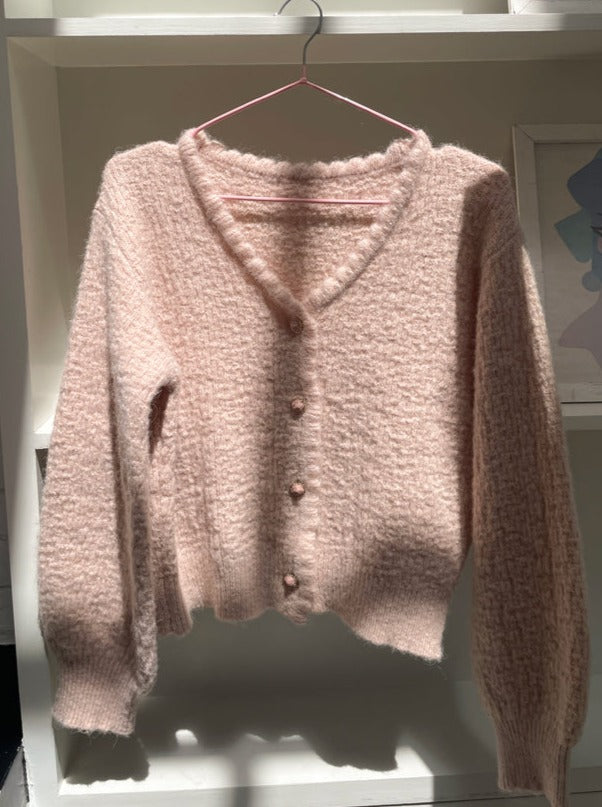 Fuzzy button shop up sweater