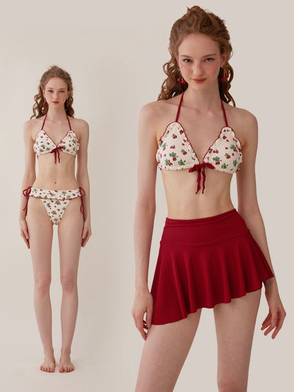 Retro Red One-Piece Swimsuit + 3-Piece Set-Up Swimsuit