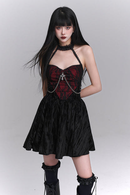 Gothic Style Open Neck Dress + Short Cardigan