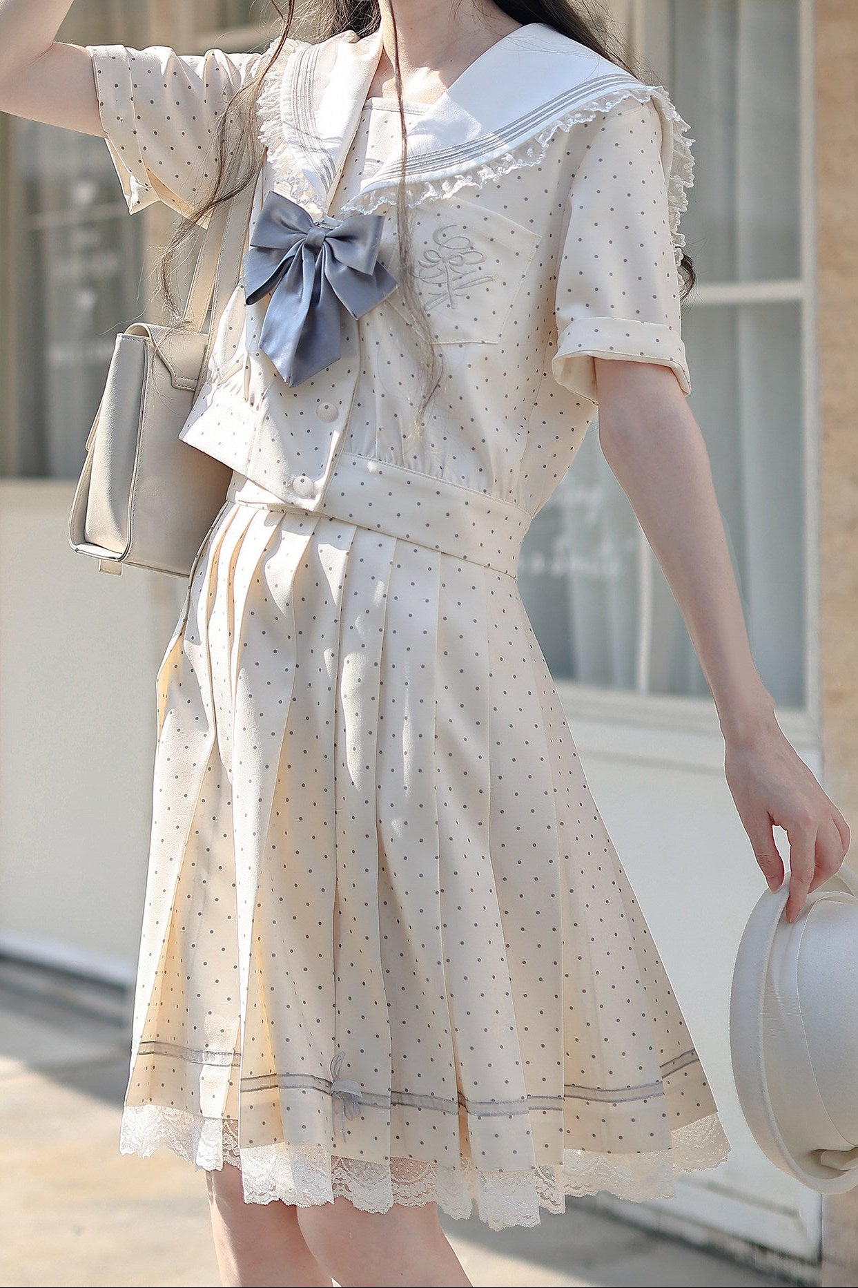 Cream Yellow Dot Sailor Uniform Outfit