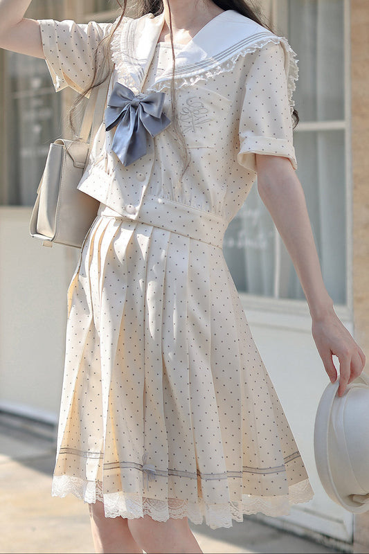 Cream Yellow Dot Sailor Uniform Outfit