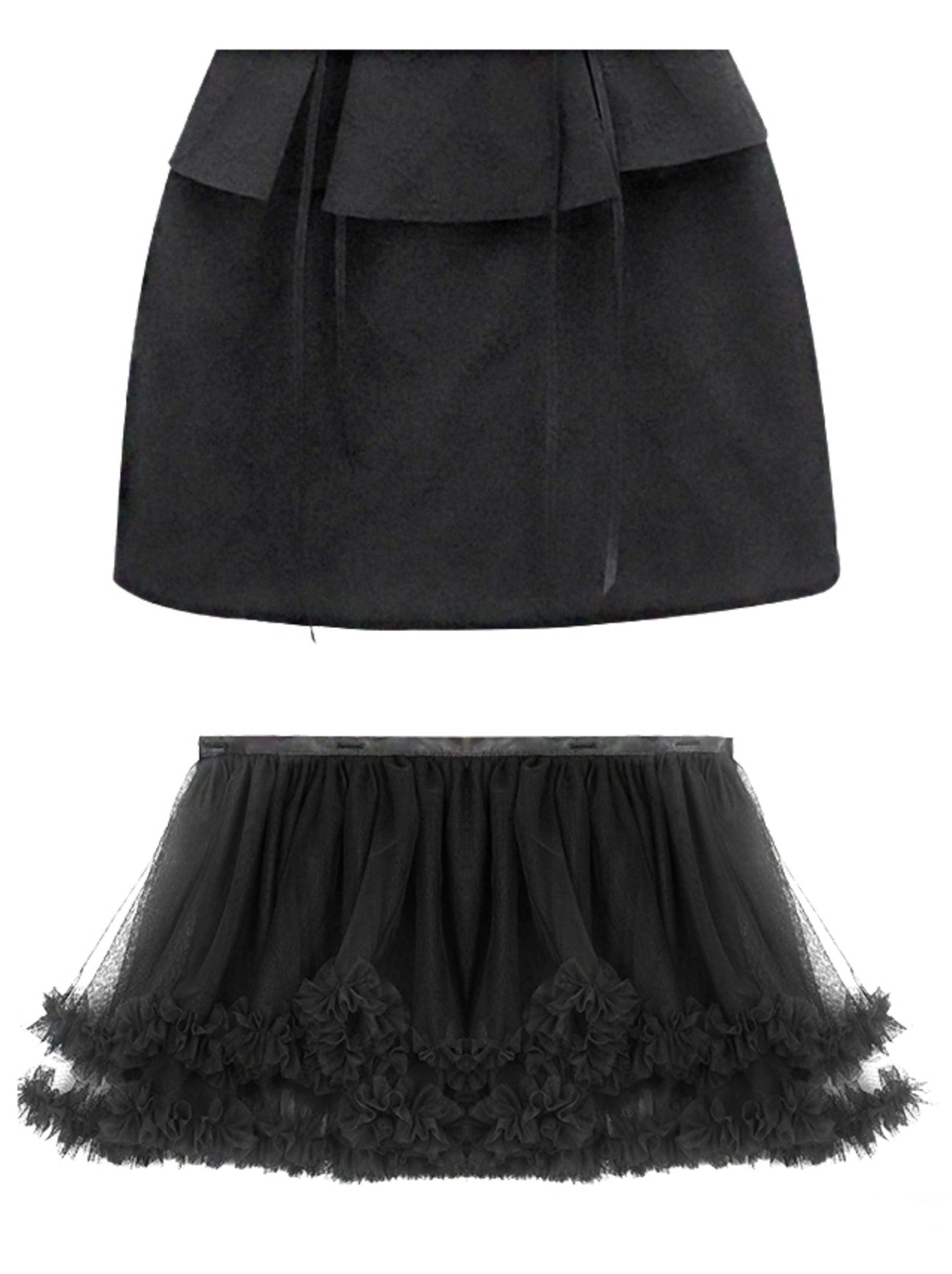 Black ribbon jacquard lace-up tulle 2WAY dress – Belchic