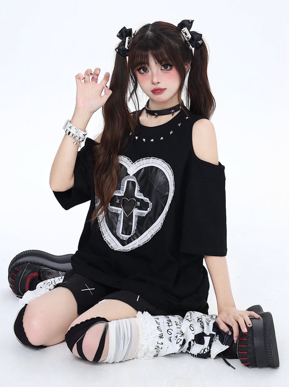 Rivet ouvert Shelder Love Lace Dark Loose T-shirt