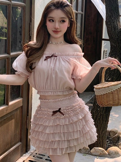 Cocoa pink high waist cake skirt