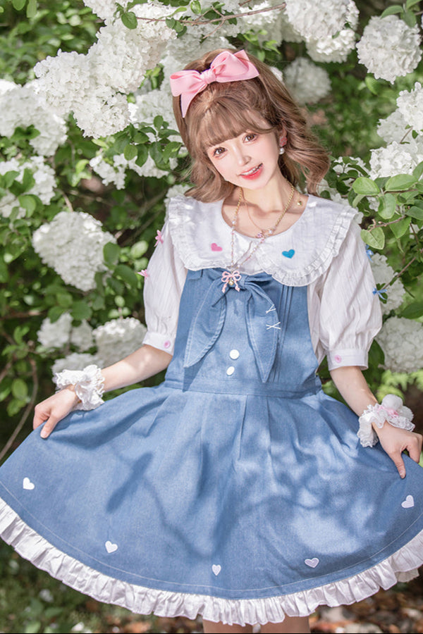 ライトローデニムロリータジャンパースカート＋ドールインナー＋エプロン