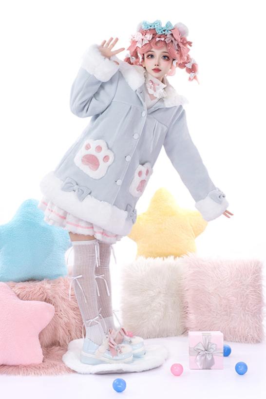 【予約商品】猫耳フーディーキュートファーコート＋子猫のファーマフラー