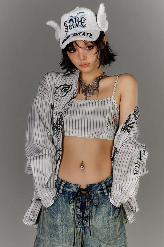 グラフィティストライプシャツ+キャミソールベスト