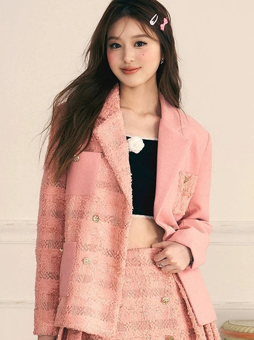 Splicing tweed small fragrance suit