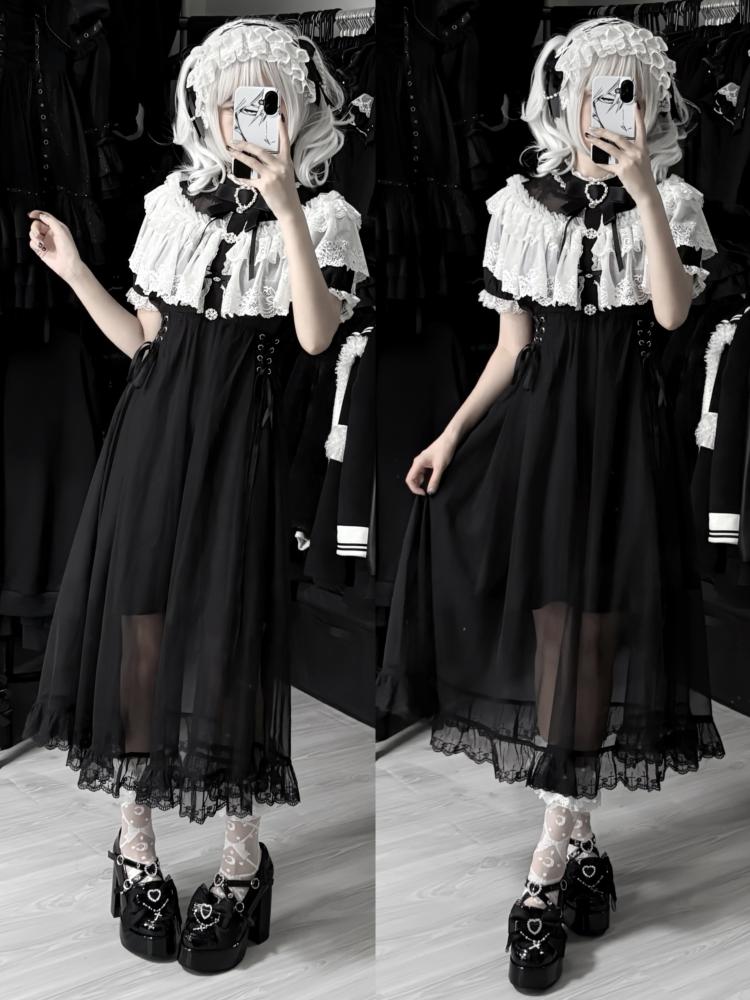 Elegant Lace Cape Long Dress