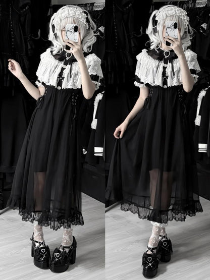 Elegant Lace Cape Long Dress