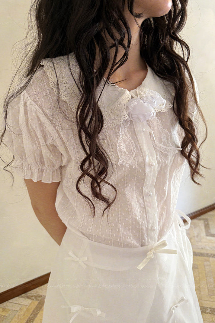 Camisa de algodón con mangas abullonadas de muñeca de cuento de hadas