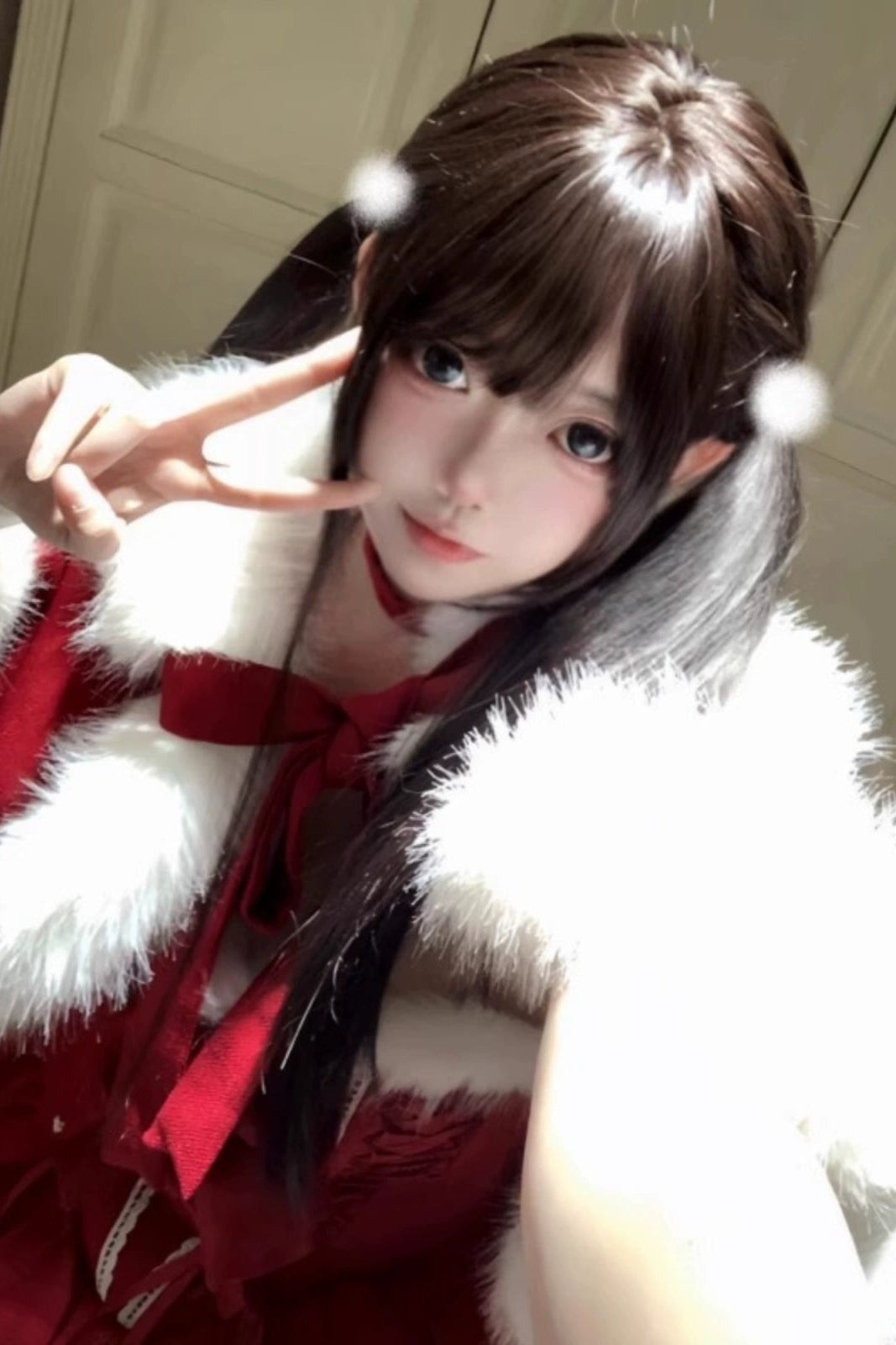 Sweet Christmas Fur Hooded Cape + Camisole Dress