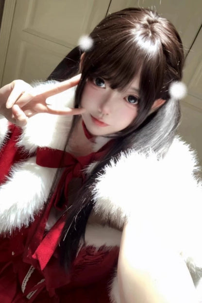 Sweet Christmas Fur Hooded Cape + Camisole Dress