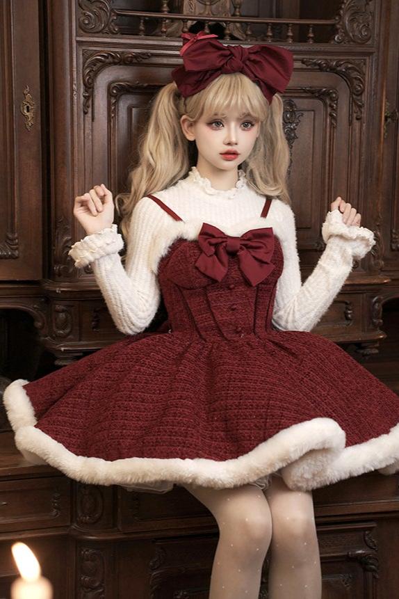 [Reserved product] First Snow Red Cape Mant Dress Suit + Pannier