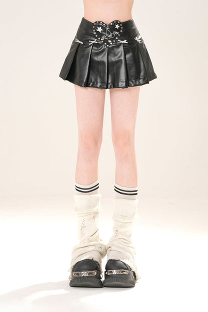 レザーシックアラインプリーツミニスカート