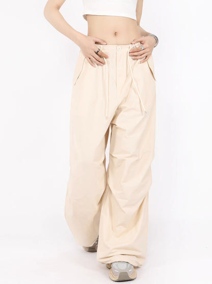 American retro high waist wide straight parachute pants