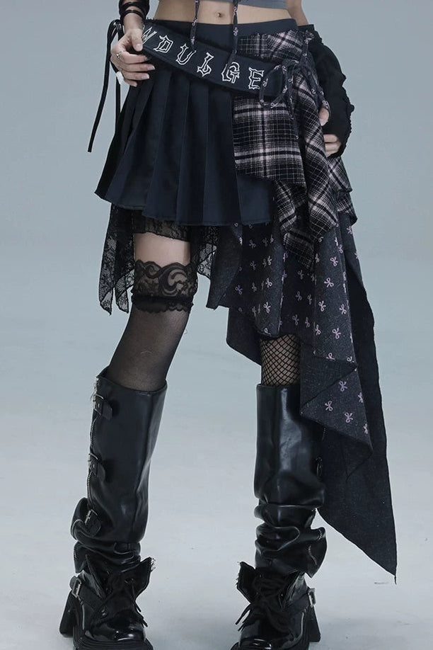 チェックパッチワークアシメスカート