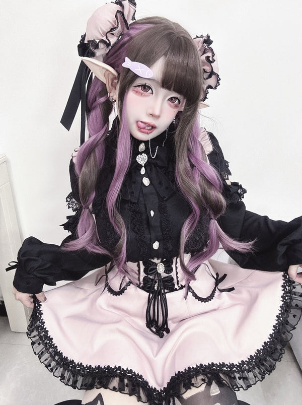 Frilled Lace-up High Waist Suspender Skirt