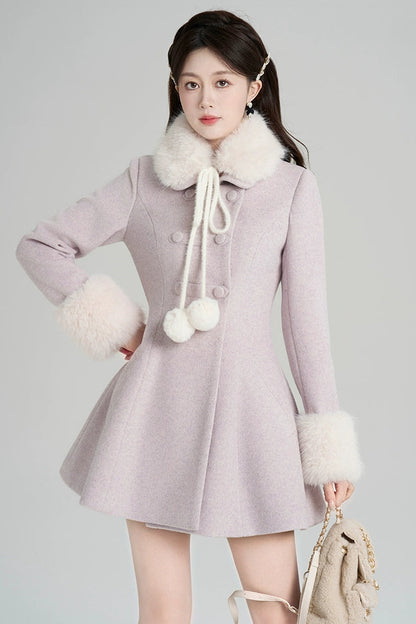 パープルウールンウィンターコート