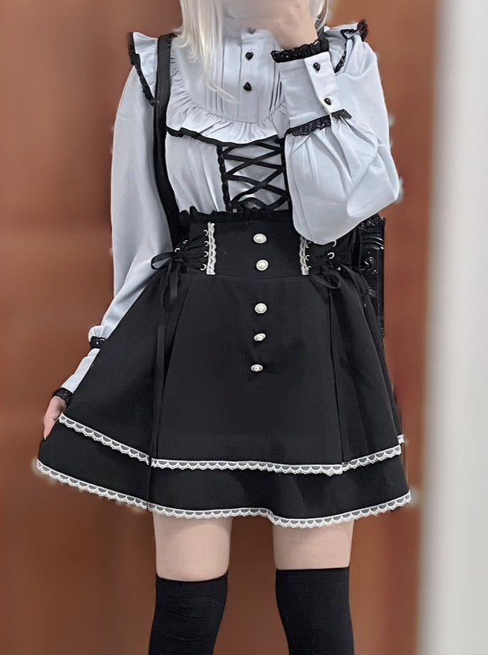 Lace Stand Collar Ruffle Mine Ribbon Shirt