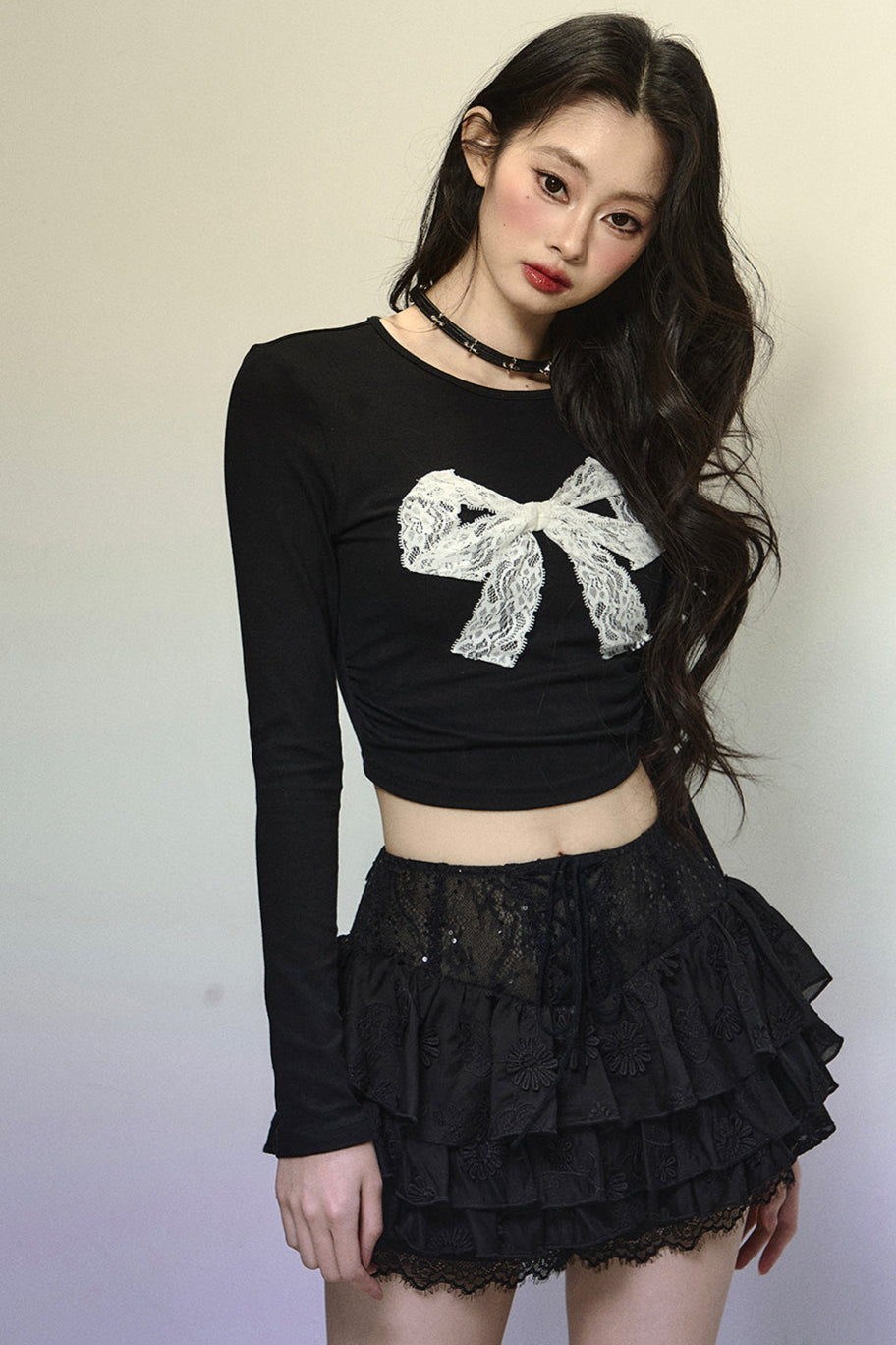 Lace Big Bow Cropped Top