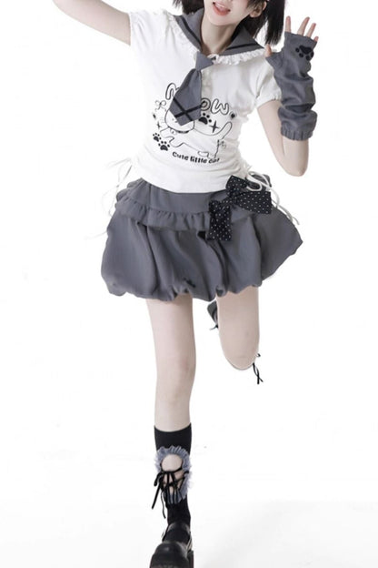 セーラーカラートップス＋バルーンスカート