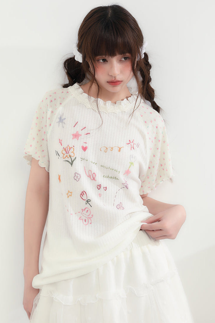 Floral Heart Round Neck Top