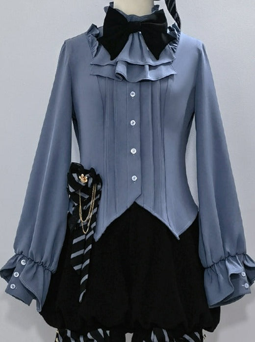 Line Prince Lolita Hooded Long Vest + Dark Blue Shirt + Balloon Ribbon Pants [Reserved Item