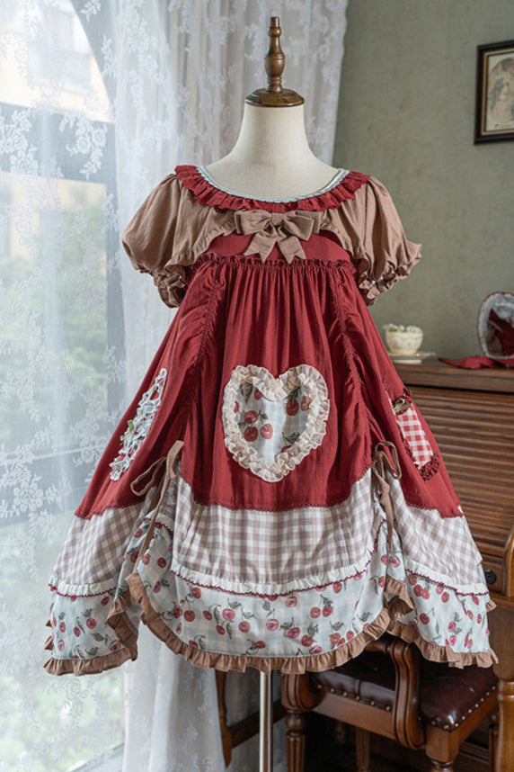 Retro Doll Cherry Check Lolita Dress