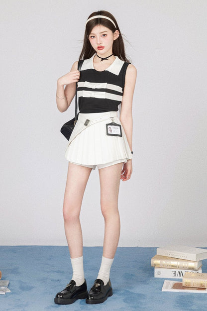 Polo Collar Knit Sleeveless Tops