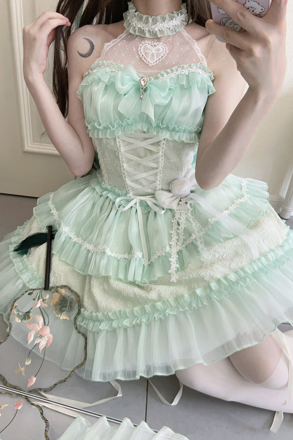 ホルターネックノースリーブシュガーロリータドレス