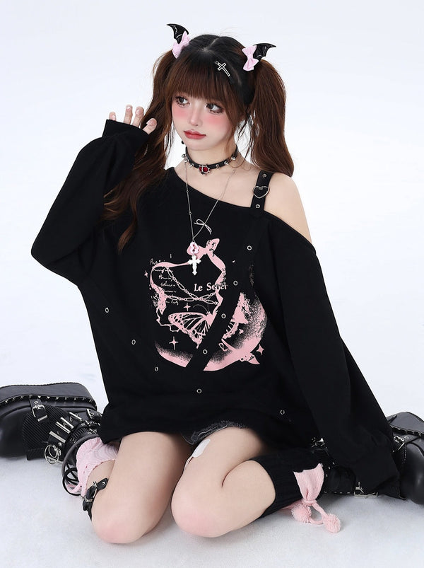 Butterfly Effect Subculture Asymmetrical Off-Shoulder Tops