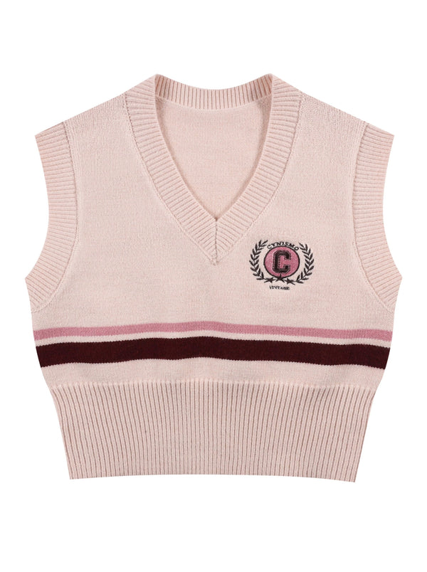 Trendy brand retro college style knit vest