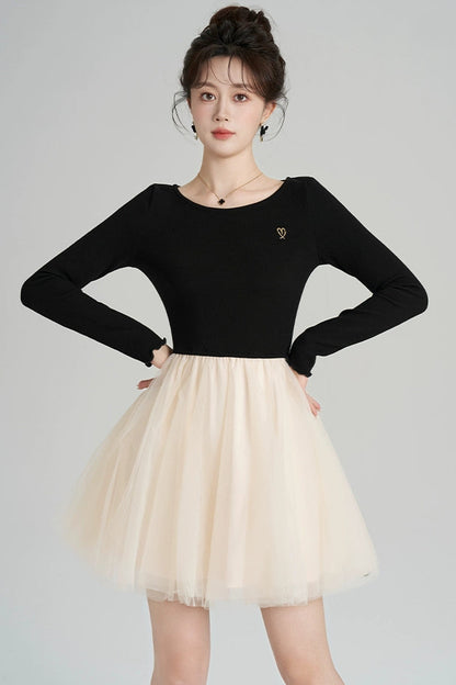 パッチワークメッシュフレンチドレス