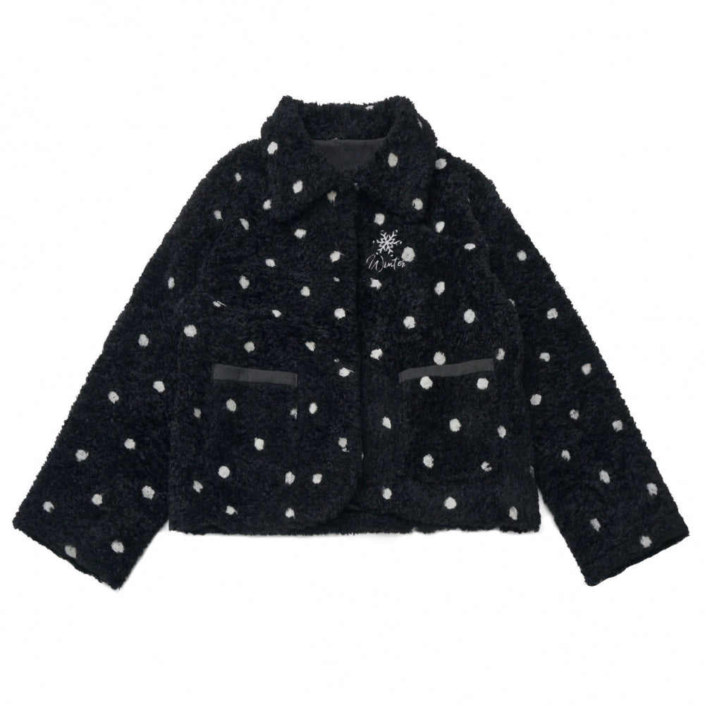 ポルカドットウィンターフリースジャケット+ベスト+トップス+スカートスカーフ