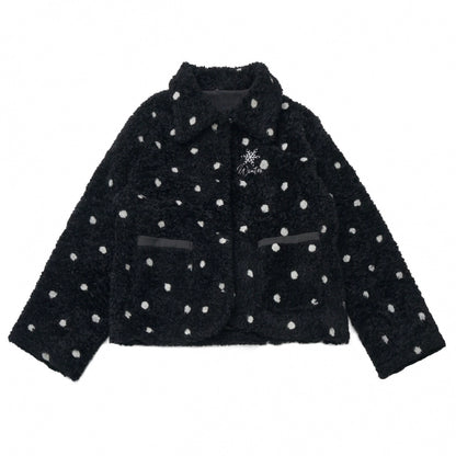 ポルカドットウィンターフリースジャケット+ベスト+トップス+スカートスカーフ