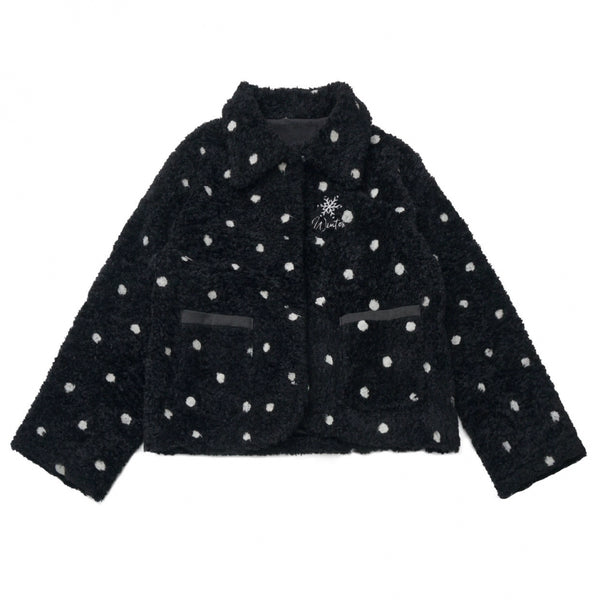 ポルカドットウィンターフリースジャケット+ベスト+トップス+スカートスカーフ